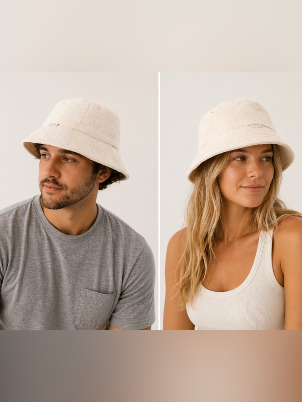 Hemlock California Marina Cream Ecru Terry Cloth Bucket Hat Small Unisex